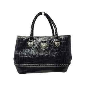 Vintage Silverake Black Croco Leather Heart Retro Gothic Chic Handbag Small